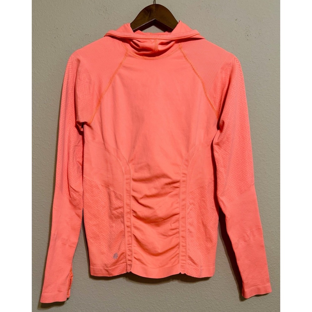 Athleta M Tracker‎ Seamless Hoodie Top Coral Orange Activewear Running Workout